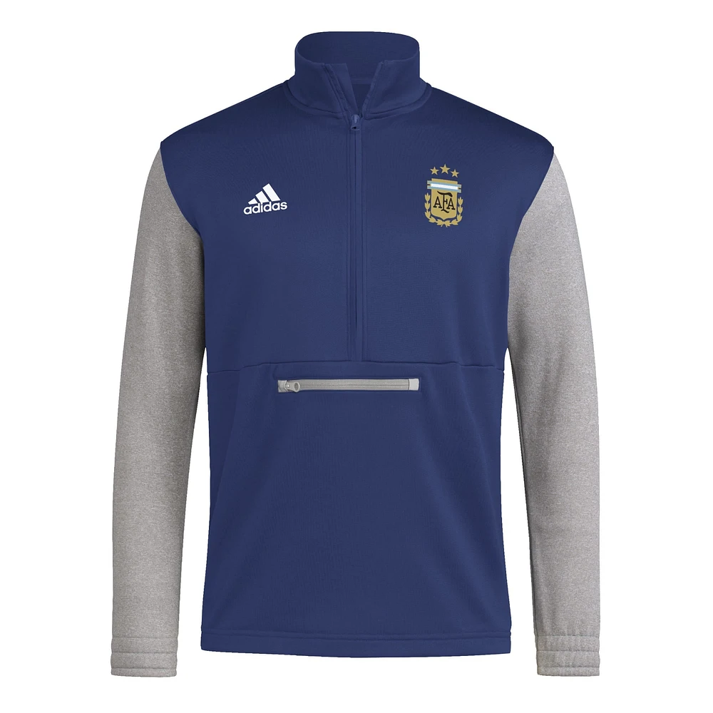 Men's adidas Navy Argentina National Team Crest Long Sleeve Half-Zip Top