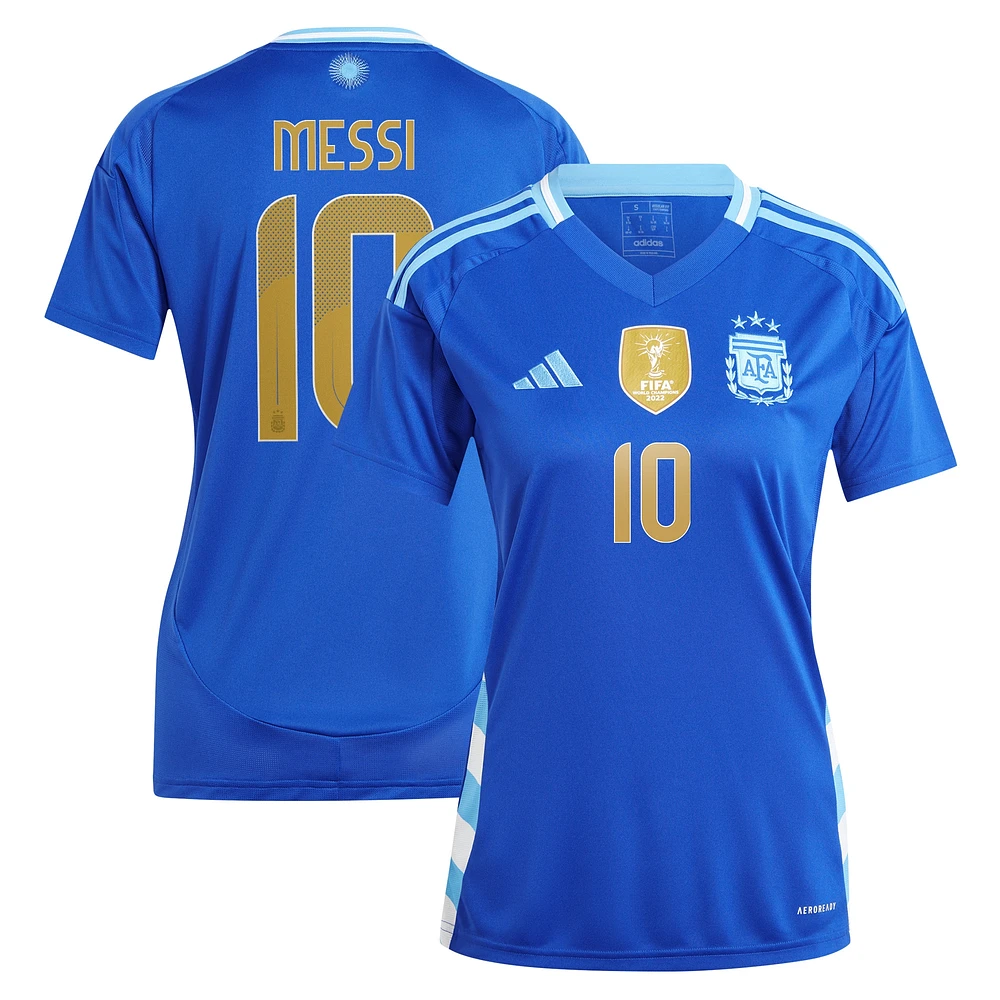 Maillot de joueur réplique extérieur l'équipe nationale d'Argentine 2024 Lionel Messi adidas bleu pour femme