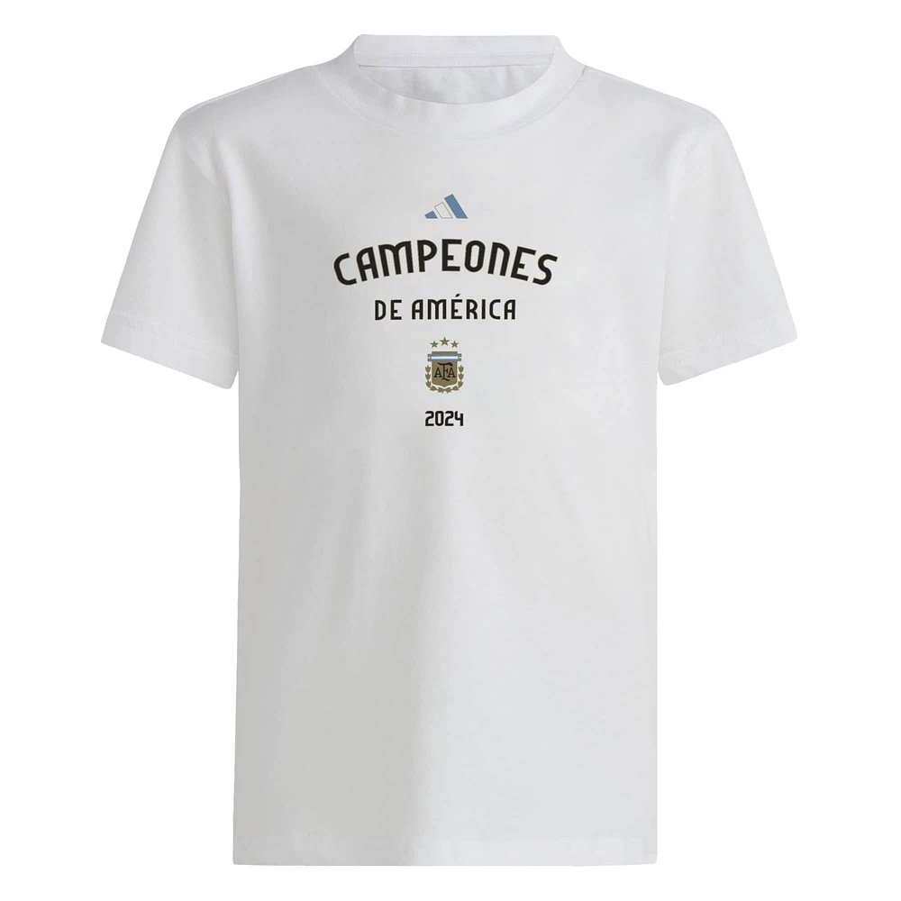 T-shirt adidas blanc pour jeunes de l'équipe nationale d'Argentine 2024 des champions la Copa America