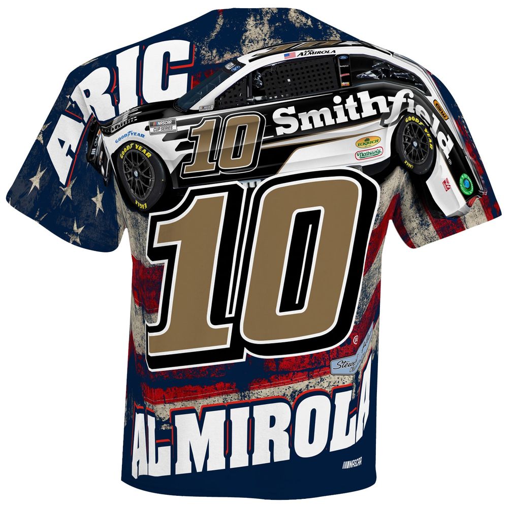 Men's Stewart-Haas Racing Team Collection White Aric Almirola Smithfield Sublimated Patriotic Total Print T-Shirt