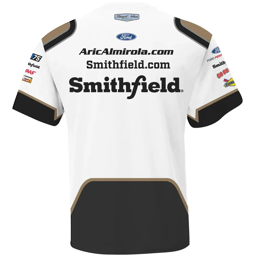 T-shirt blanc Aric Almirola Smithfield Sublimated Team Collection Stewart-Haas Racing pour homme