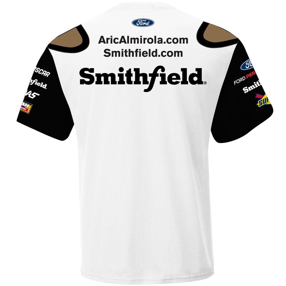 Men's Stewart-Haas Racing Team Collection White Aric Almirola Smithfield Sublimated Uniform T-Shirt