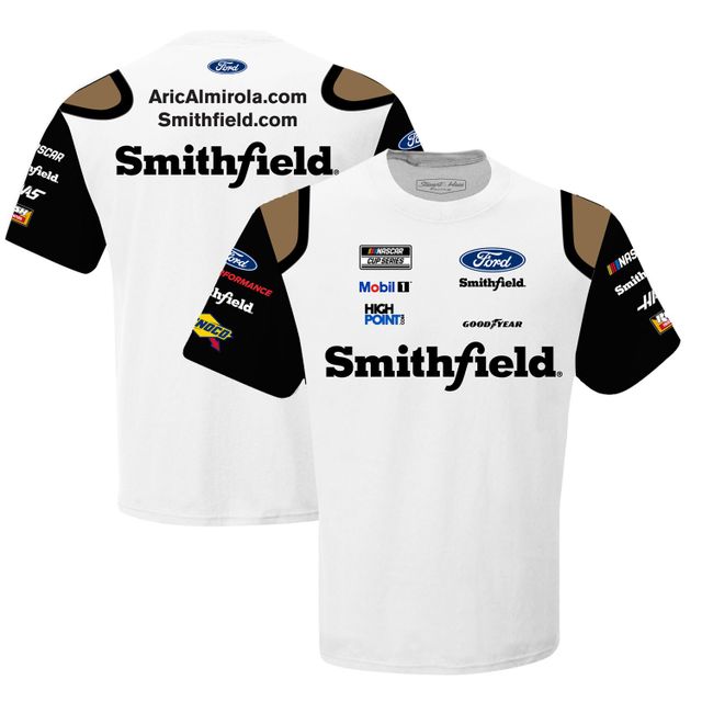 T-shirt d'uniforme sublimé blanc Aric Almirola Smithfield Collection Stewart-Haas Racing Team pour hommes