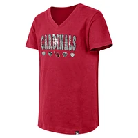 T-shirt à col en V sequins inversés pour filles New Era Cardinal Arizona Cardinals