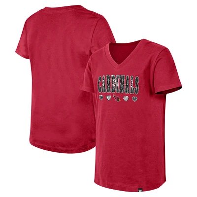 Girls Youth New Era Cardinal Arizona Cardinals Flip Sequin V-Neck T-Shirt