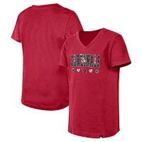 T-shirt à col en V sequins inversés pour filles New Era Cardinal Arizona Cardinals