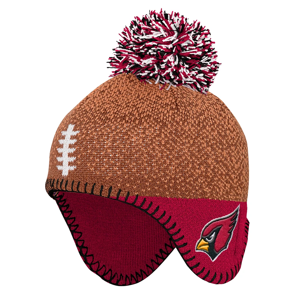 Bonnet tricoté marron pour bébé avec pompon pour footballeur des Arizona Cardinals