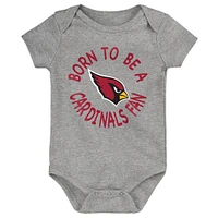 Infant Cardinal/Black/Gray Arizona Cardinals Born to Be 3-Pack Bodysuit Set