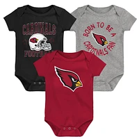 Infant Cardinal/Black/Gray Arizona Cardinals Born to Be 3-Pack Bodysuit Set