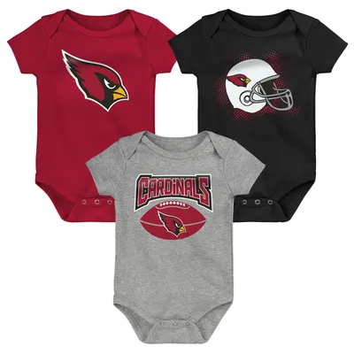 Arizona Cardinals Infant 3-Pack Game On Bodysuit Set - Cardinal/Black/Heathered Gray