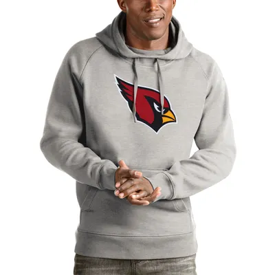 Men's Antigua Heathered Gray Baltimore Ravens Logo Victory Pullover Hoodie  