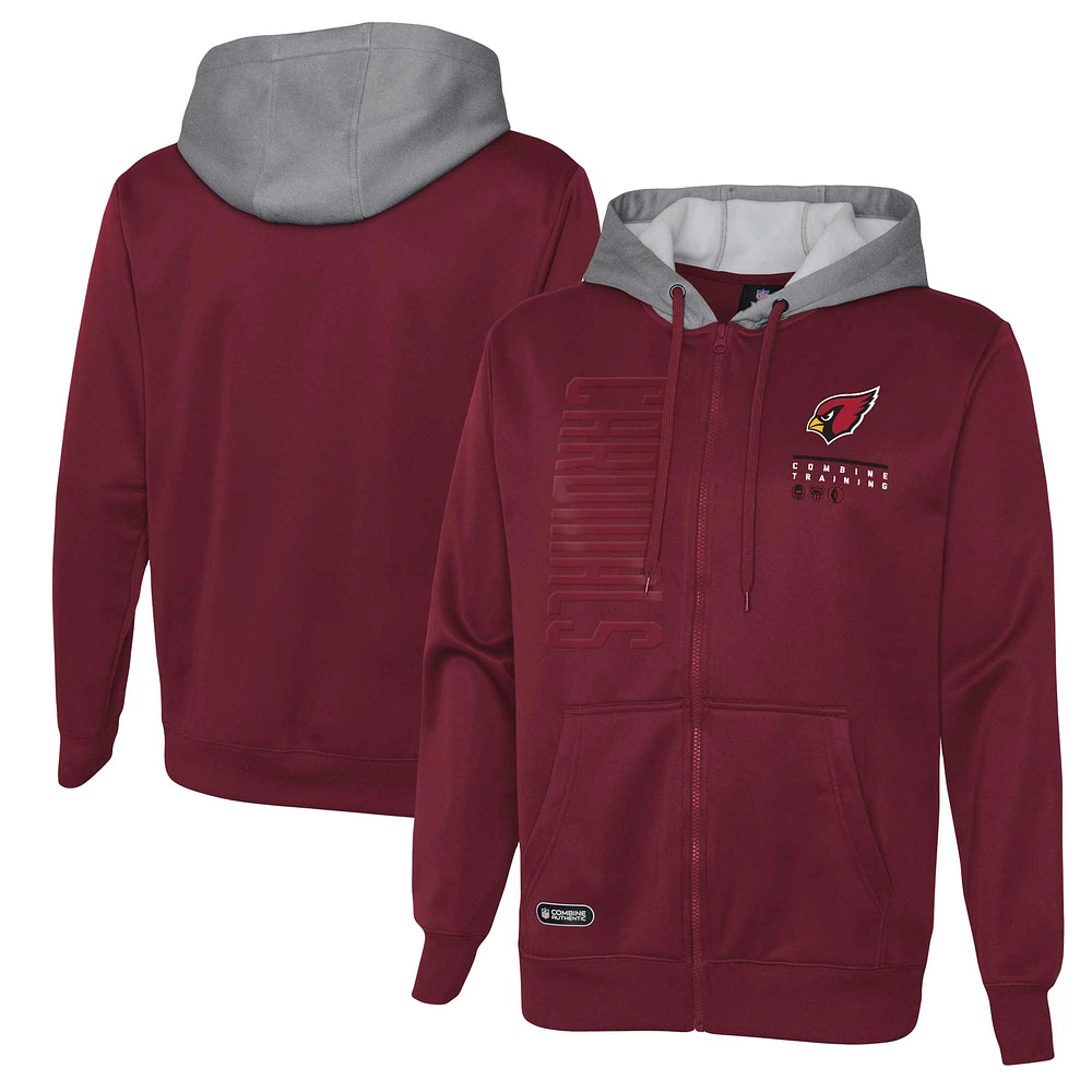 Sweat à capuche entièrement zippé Cardinal Arizona Cardinals Combine Authentic Field Play pour hommes