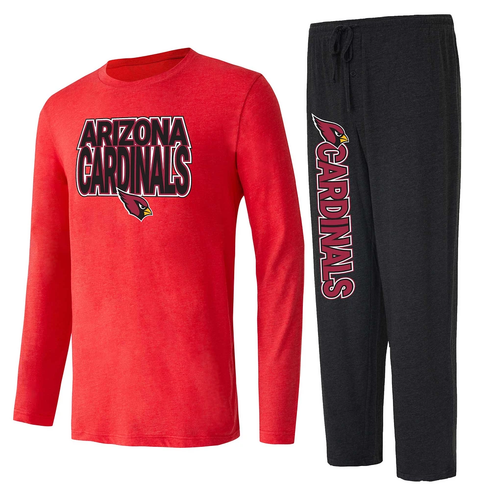 Ensemble de nuit pour hommes Concepts Sport noir/Cardinal Arizona Cardinals Meter T-shirt à manches longues et pantalon