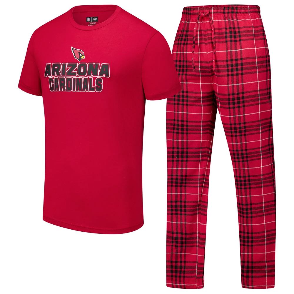 Ensemble de nuit pour homme Concepts Sport Cardinal/Black Arizona Cardinals Vector T-shirt et pantalon en flanelle