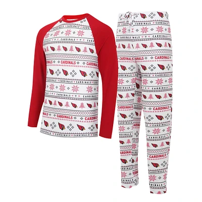 Ensemble de nuit pour hommes Concepts Sport blanc/Cardinal Arizona Cardinals Tinsel raglan T-shirt à manches longues et pantalon