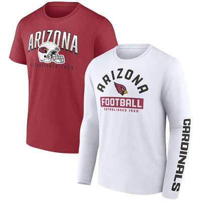 Pack de deux t-shirts à manches longues et courtes Fanatics Cardinal/White Arizona Cardinals pour hommes