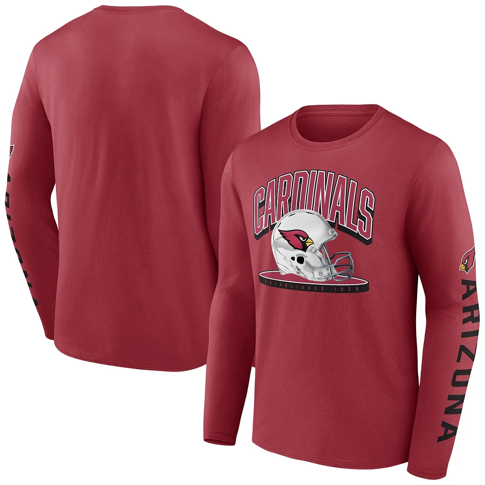 T-shirt à manches longues Fanatics Cardinal Arizona Cardinals Helmet Platform pour hommes