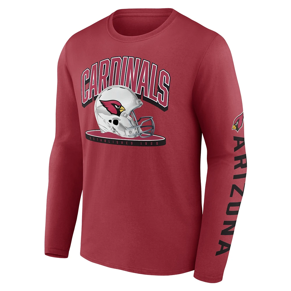 T-shirt à manches longues Fanatics Cardinal Arizona Cardinals Helmet Platform pour hommes