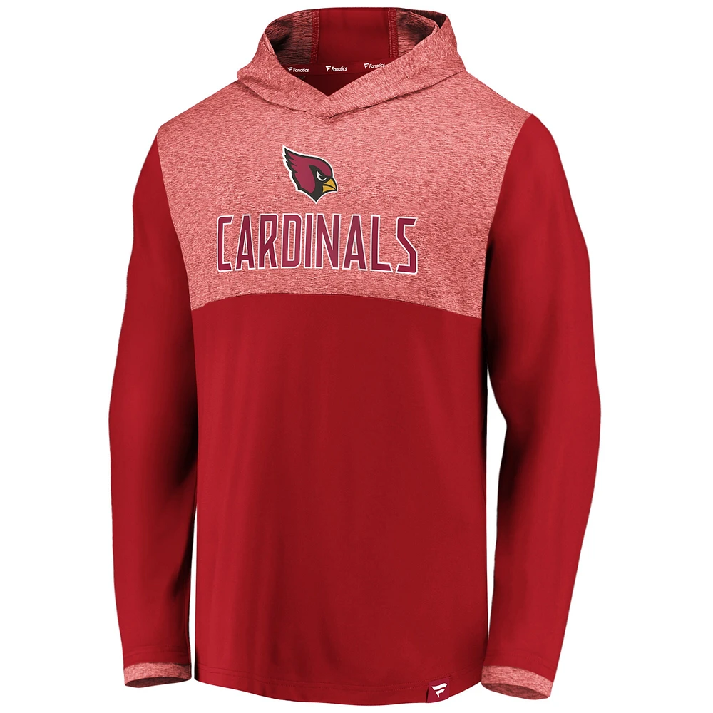 T-shirt à capuche manches longues et pochette marbrée emblématique Fanatics Cardinal Arizona Cardinals pour hommes