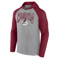 Men's Fanatics Gray/Cardinal Arizona Cardinals Under Center Long Sleeve Hoodie T-Shirt