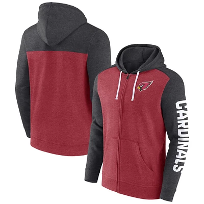 Men's Fanatics Heather Cardinal Arizona Cardinals Down and Distance Full-Zip Hoodie