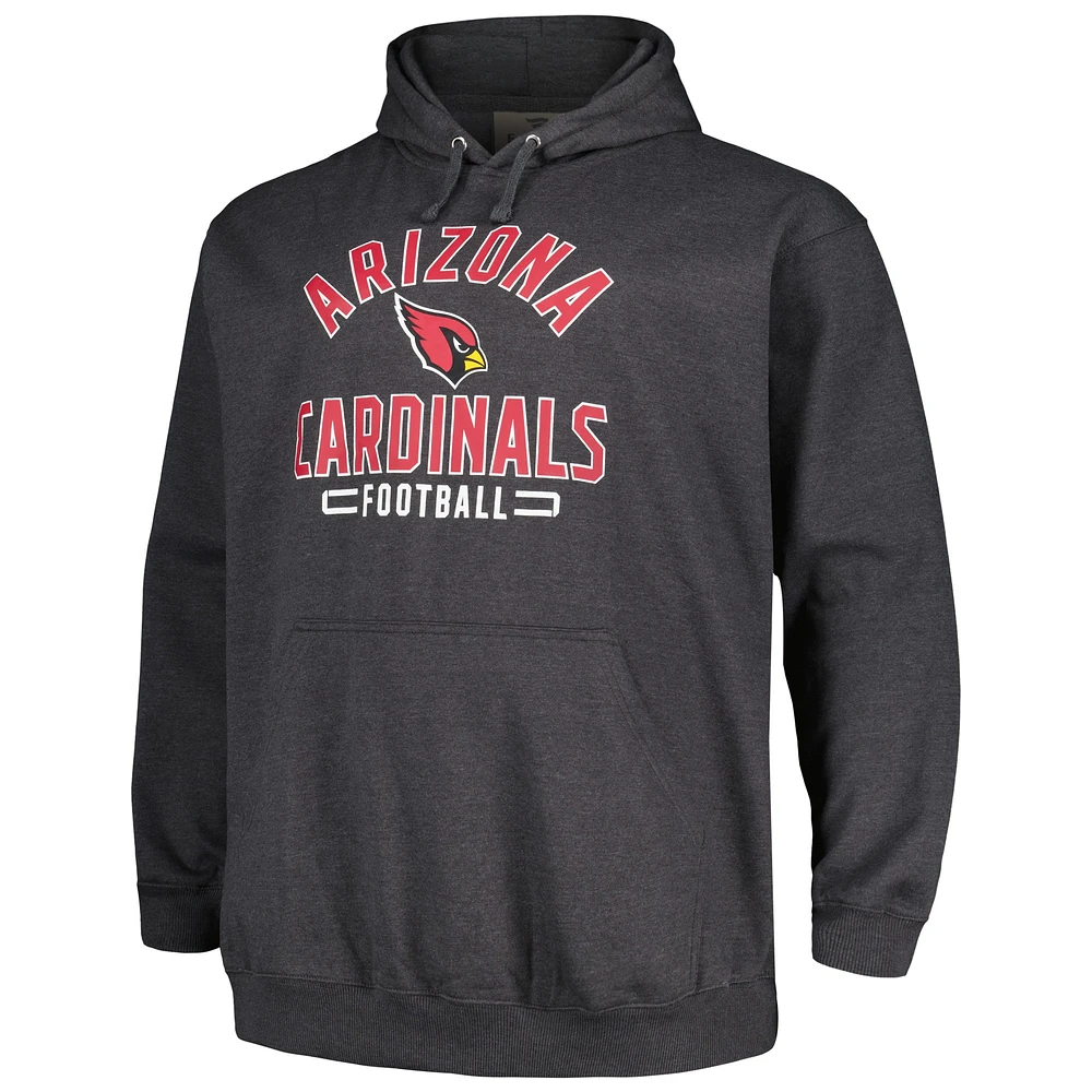 Men's Fanatics Heather Charcoal Arizona Cardinals Big & Tall Pullover Hoodie