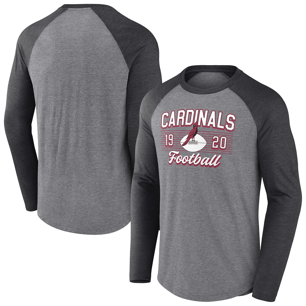 T-shirt décontracté à manches longues et col rond Fanatics Heather Grey Arizona Cardinals Weekend pour hommes