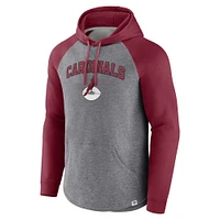 Sweat à capuche raglan Fanatics pour hommes gris chiné/Cardinal Arizona Cardinals By Design