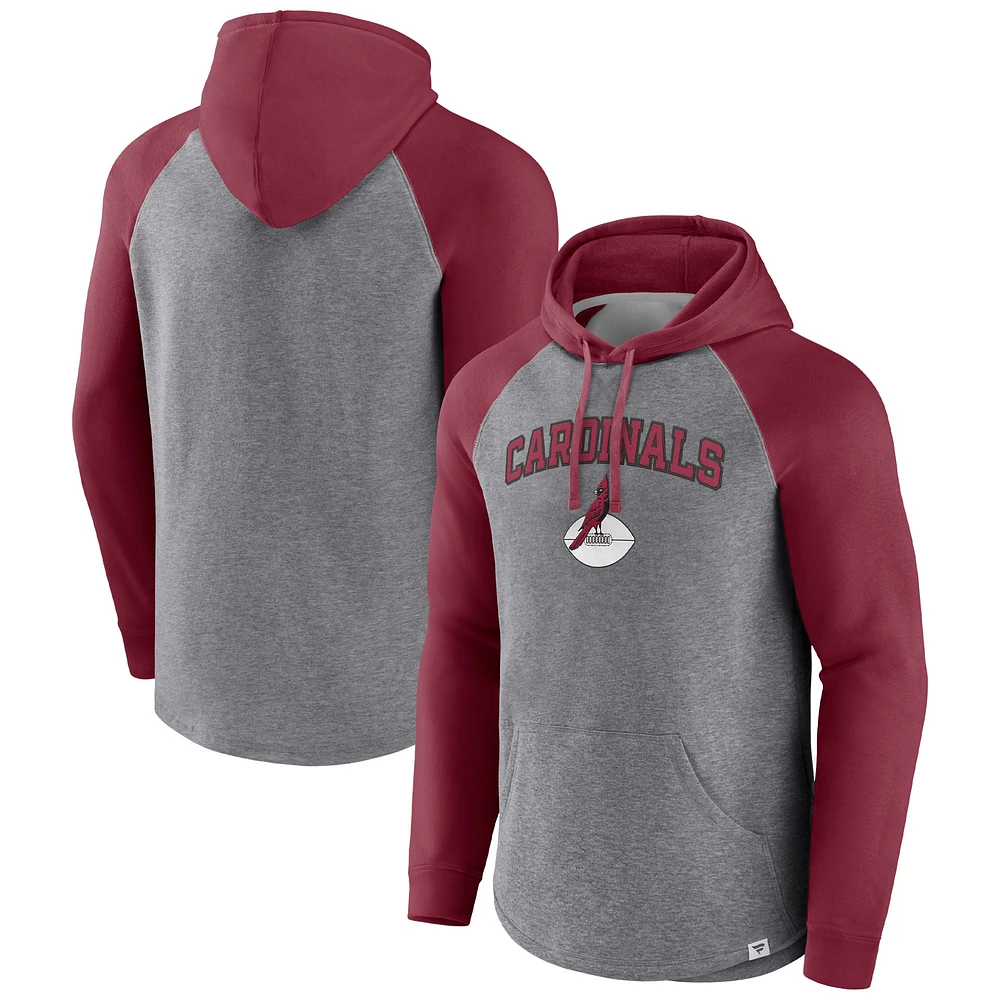 Sweat à capuche raglan Fanatics pour hommes gris chiné/Cardinal Arizona Cardinals By Design