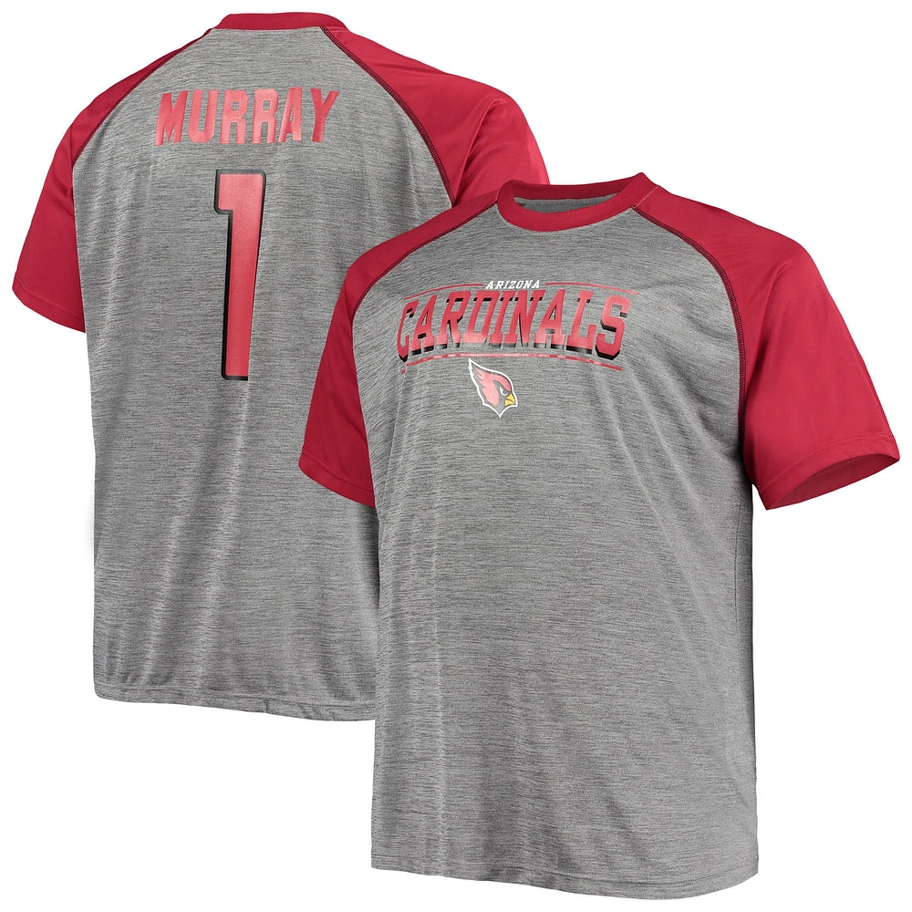 Fanatics pour hommes Kyler Murray Cardinal/Heathered Grey Arizona Cardinals Big & Tall Player Name Number T-shirt raglan