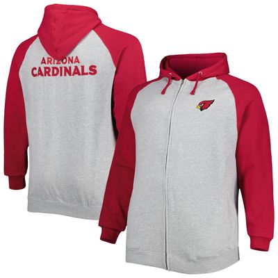 Men's Heather Gray Arizona Cardinals Big & Tall Fleece Raglan Full-Zip Hoodie Jacket