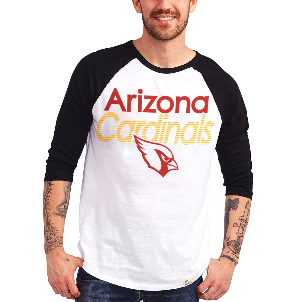 T-shirt à manches 3/4 pour hommes Junk Food blanc/noir Arizona Cardinals All American Raglan