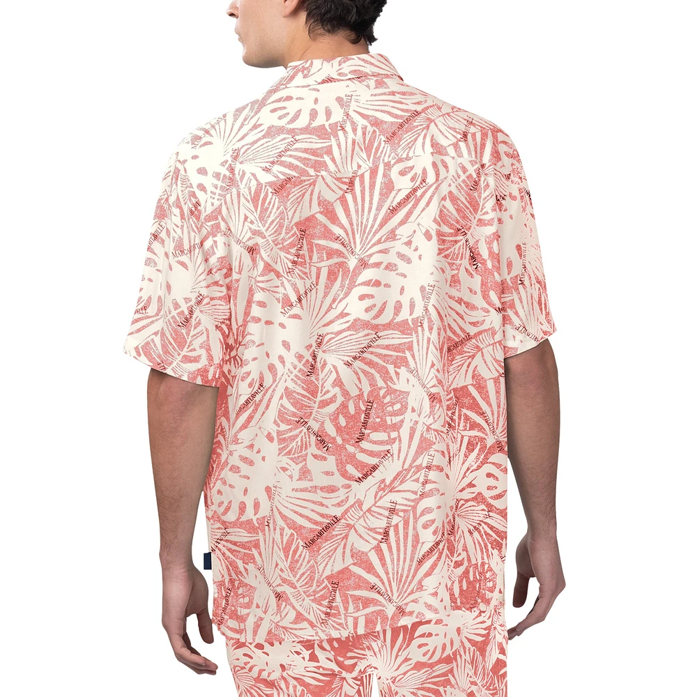 Men's Margaritaville Tan Arizona Cardinals Sand Washed Monstera Print Party Button-Up Shirt