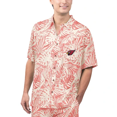 Men's Margaritaville Tan Arizona Cardinals Sand Washed Monstera Print Party Button-Up Shirt