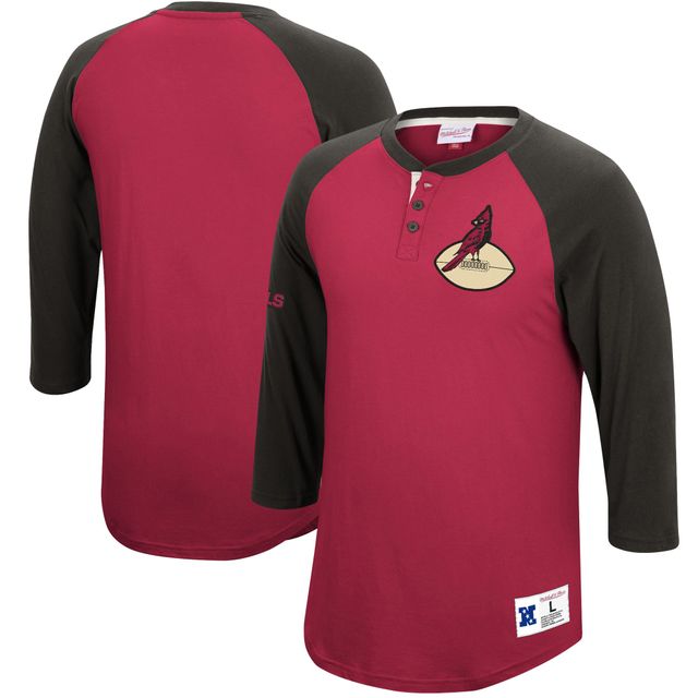 Mitchell & Ness Cardinal Arizona Cardinals Historic Logo Ultimate Play Henley T-shirt raglan à manches 3/4 pour hommes