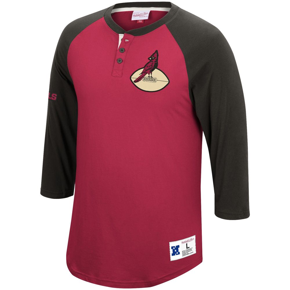 Men's Mitchell & Ness Cardinal Arizona Cardinals Historic Logo Ultimate Play Henley 3/4-Sleeve Raglan T-Shirt