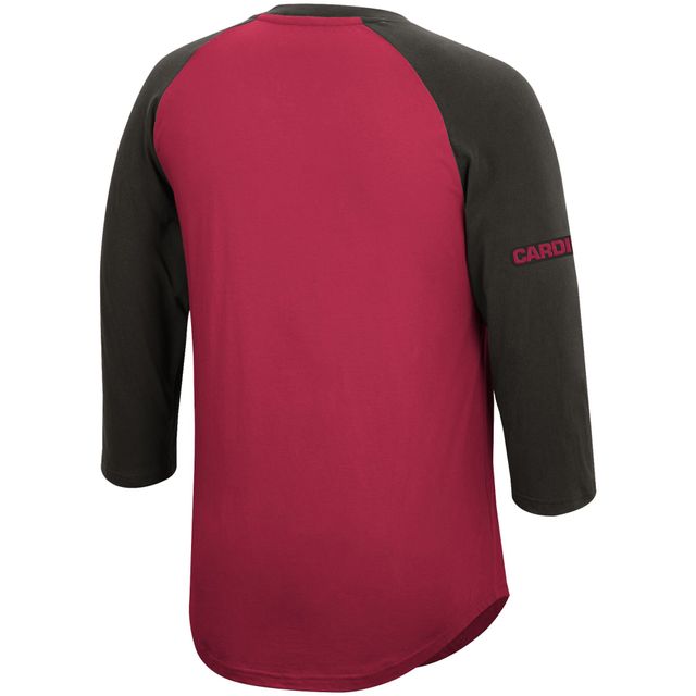 Mitchell & Ness Cardinal Arizona Cardinals Historic Logo Ultimate Play Henley T-shirt raglan à manches 3/4 pour hommes