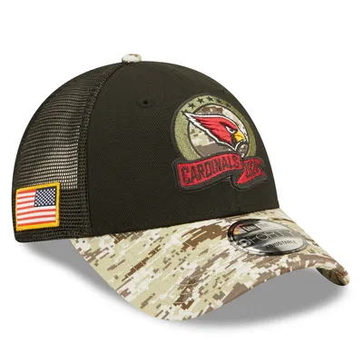 Casquette de camionneur New Era noire/camouflée Arizona Cardinals 2022 Salute To Service 9FORTY Snapback pour homme