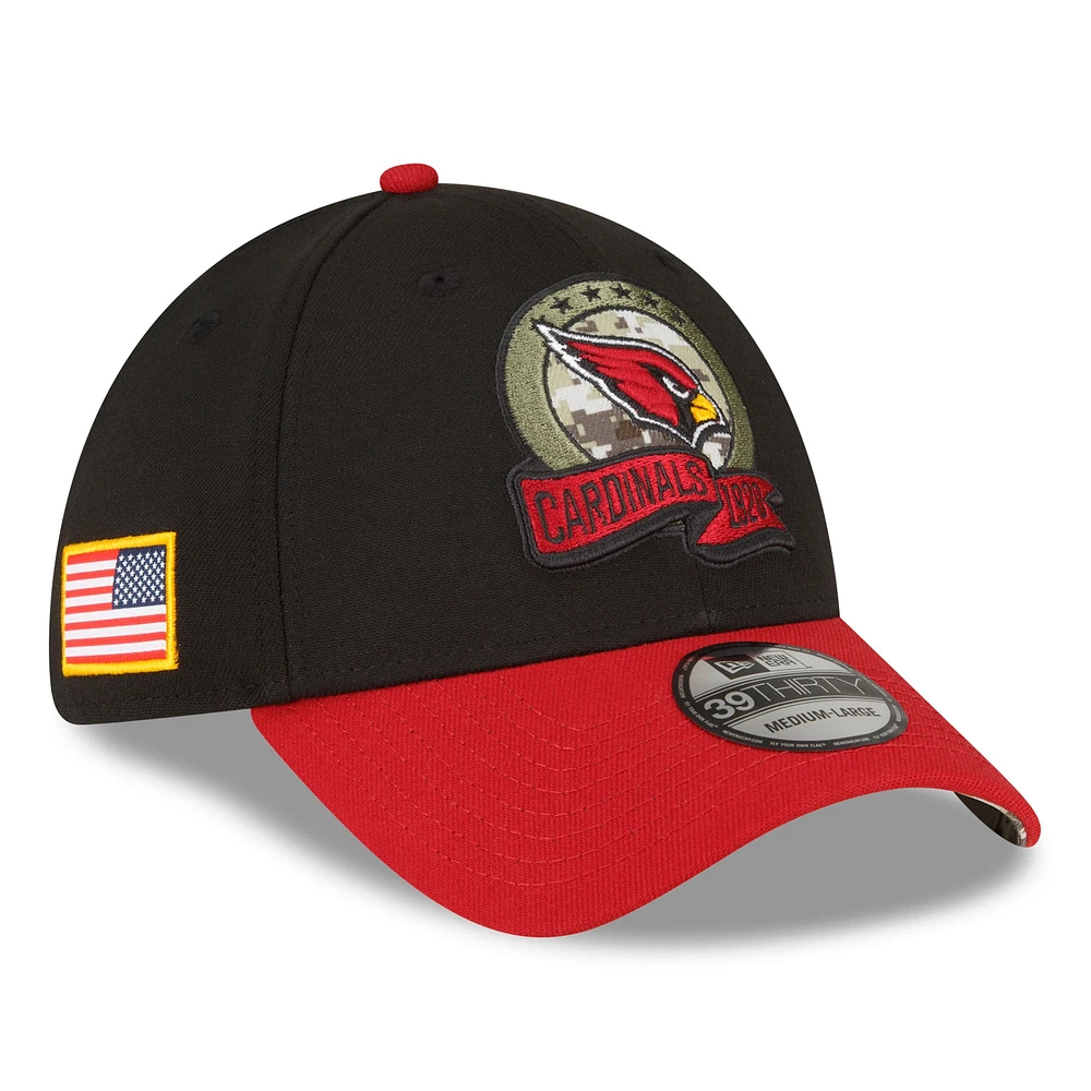 Casquette Flex New Era pour homme 2022 Salute To Service 39THIRTY Noir/Cardinal Arizona Cardinals