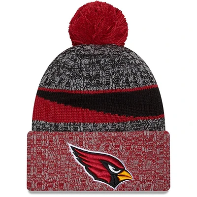 Bonnet en tricot à pompon à revers Sideline Sport New Era noir/Cardinal Arizona Cardinals 2023 pour hommes