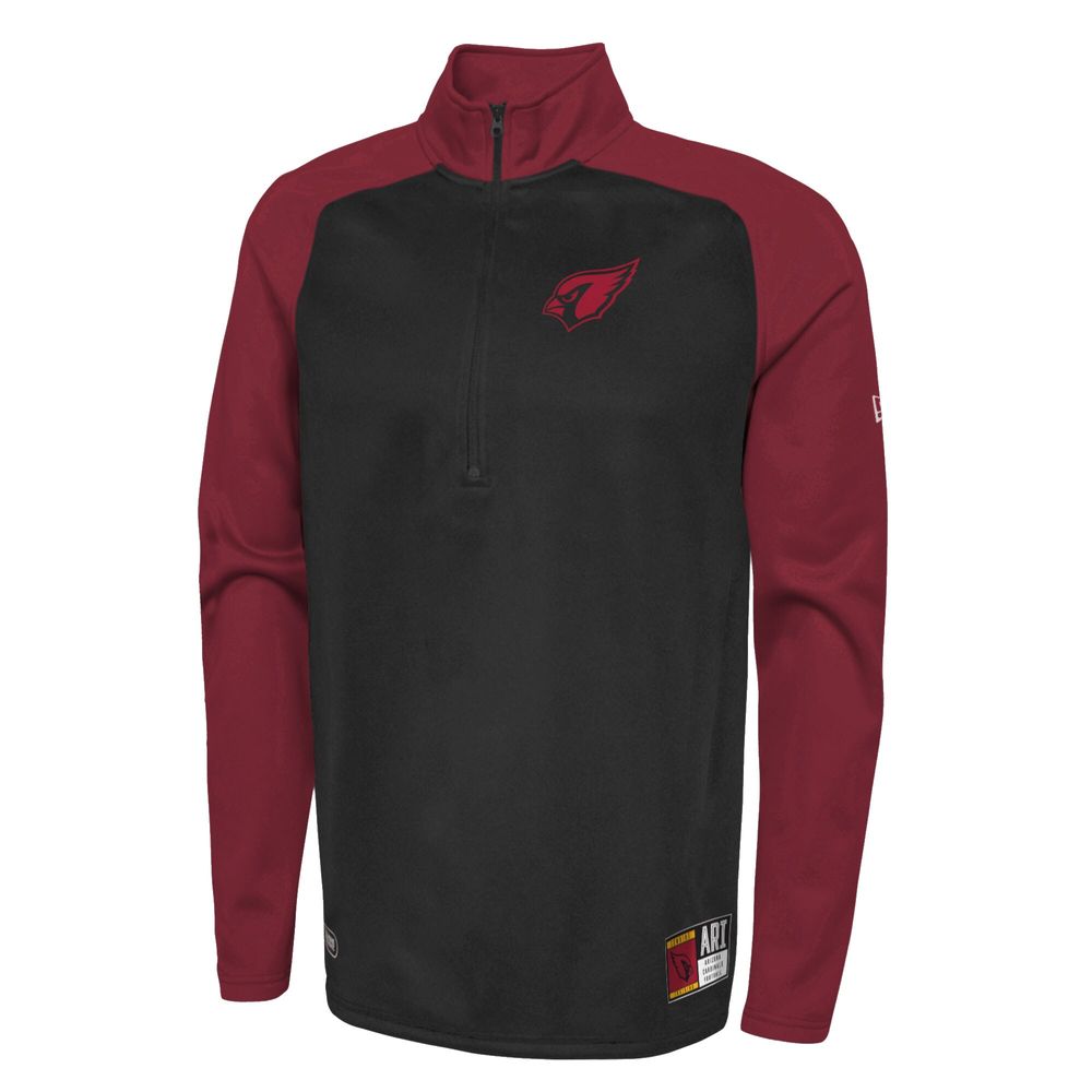 Men's New Era Black Arizona Cardinals Combine Authentic O-Line Raglan Half-Zip Jacket