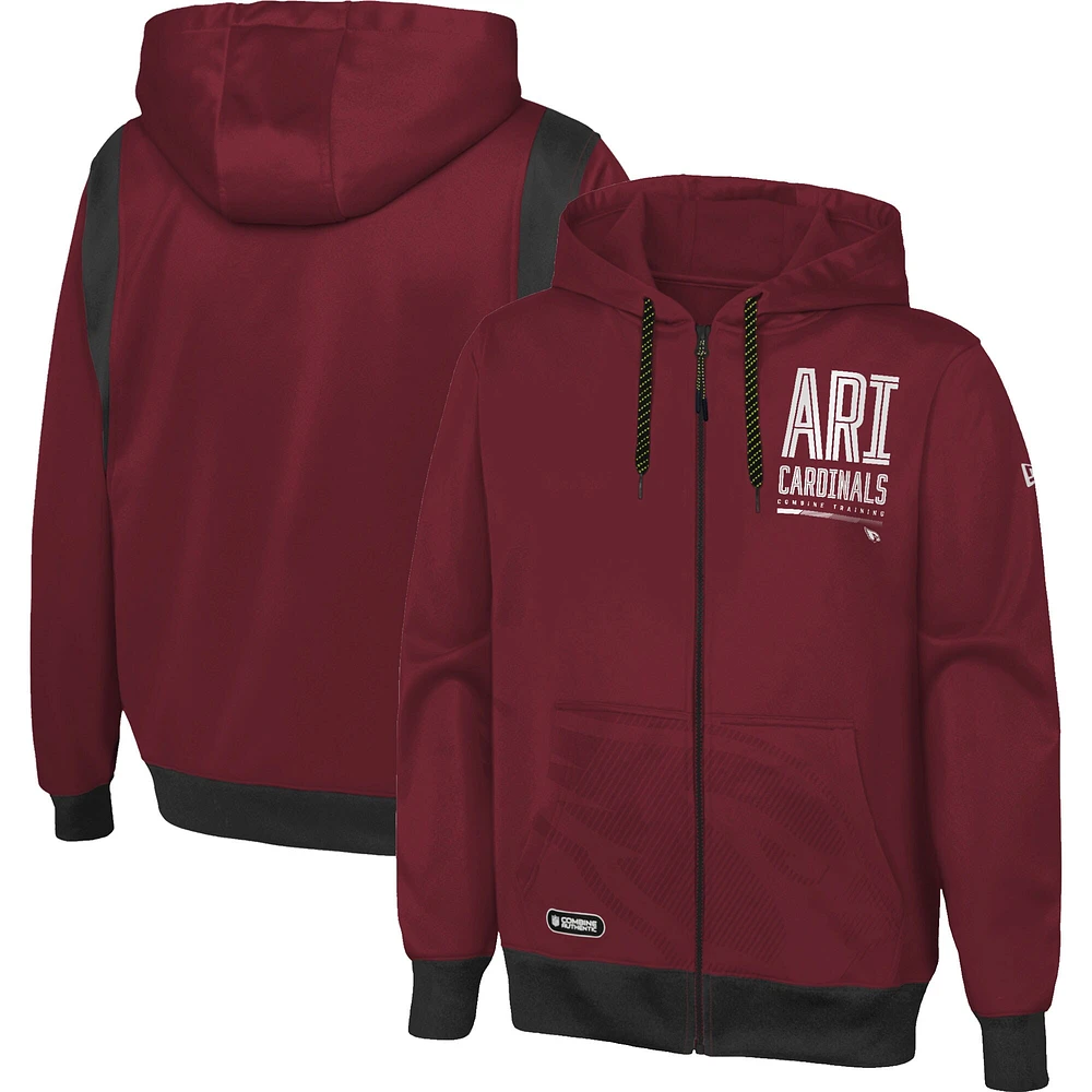 Sweat à capuche avec fermeture éclair intégrale et dos tombant New Era Cardinal Arizona Cardinals Combine Authentic pour homme