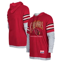 T-shirt à capuche manches longues Twofer Cardinal Arizona Cardinals New Era pour homme