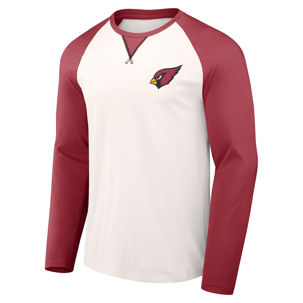 T-shirt raglan à manches longues pour homme de la collection NFL x Darius Rucker par Fanatics, couleur crème/cardinal, Arizona Cardinals