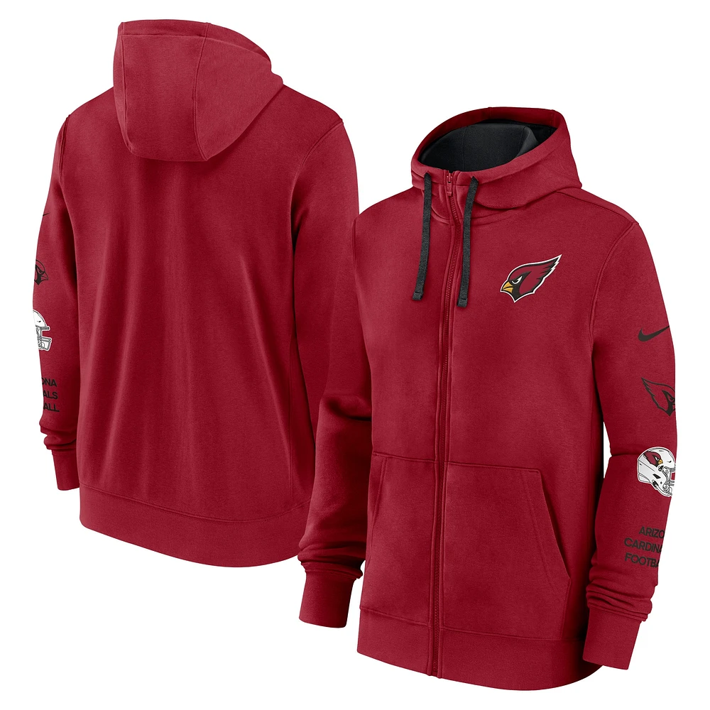 Veste à capuche entièrement zippée Nike Cardinal Arizona Cardinals Club pour homme