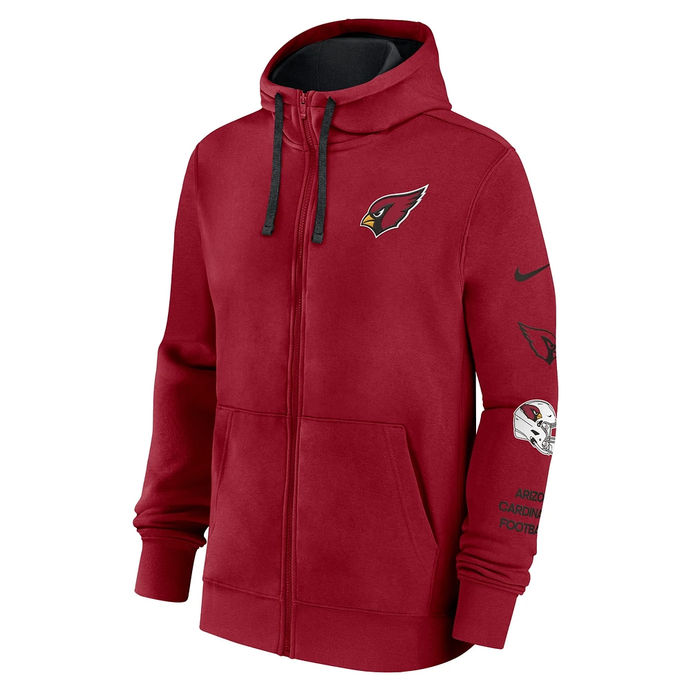 Men's Nike Cardinal Arizona Cardinals Primetime Club Full-Zip Hoodie