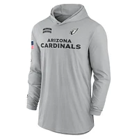 T-shirt à capuche léger manches longues et Nike Silver Arizona Cardinals 2024 Salute to Service Dri-Fit pour homme