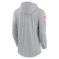 T-shirt à capuche léger manches longues et Nike Silver Arizona Cardinals 2024 Salute to Service Dri-Fit pour homme