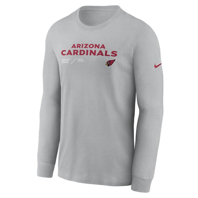 T-shirt à manches longues Nike Arizona Cardinals Sideline Infograph Lock Up Performance pour homme, gris