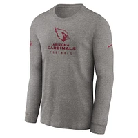 T-shirt à manches longues pour homme Nike Arizona Cardinals Sideline Performance, gris chiné